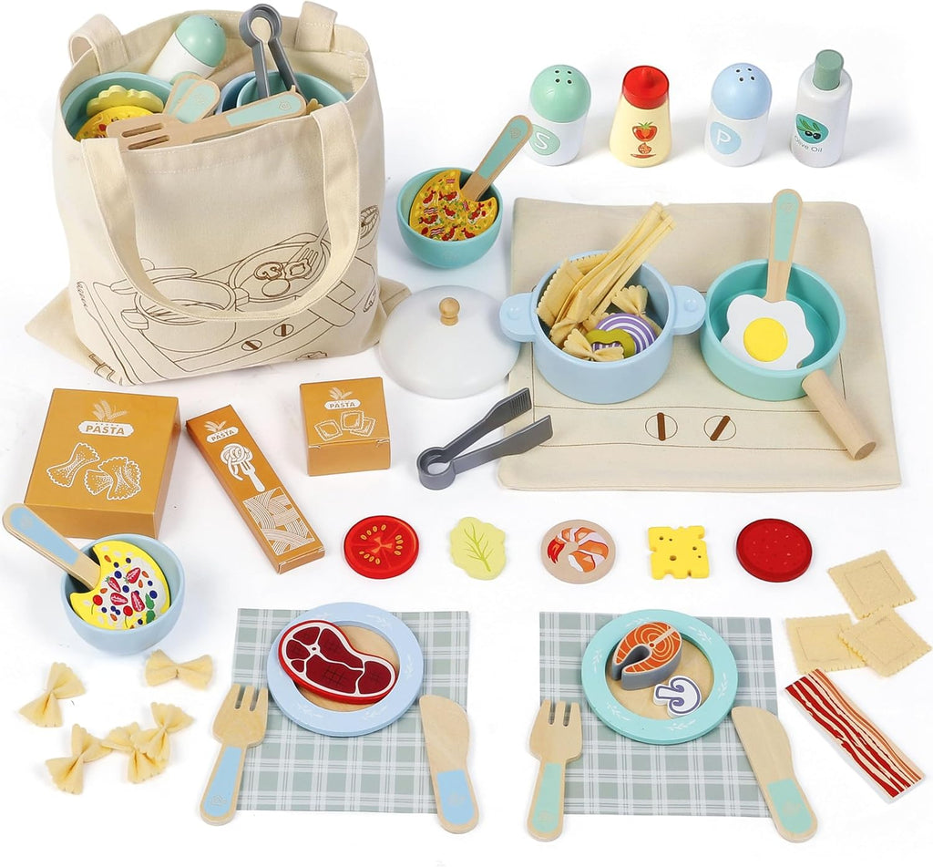 Juego de cocina de madera del juego de 63 piezas, accesorios de
