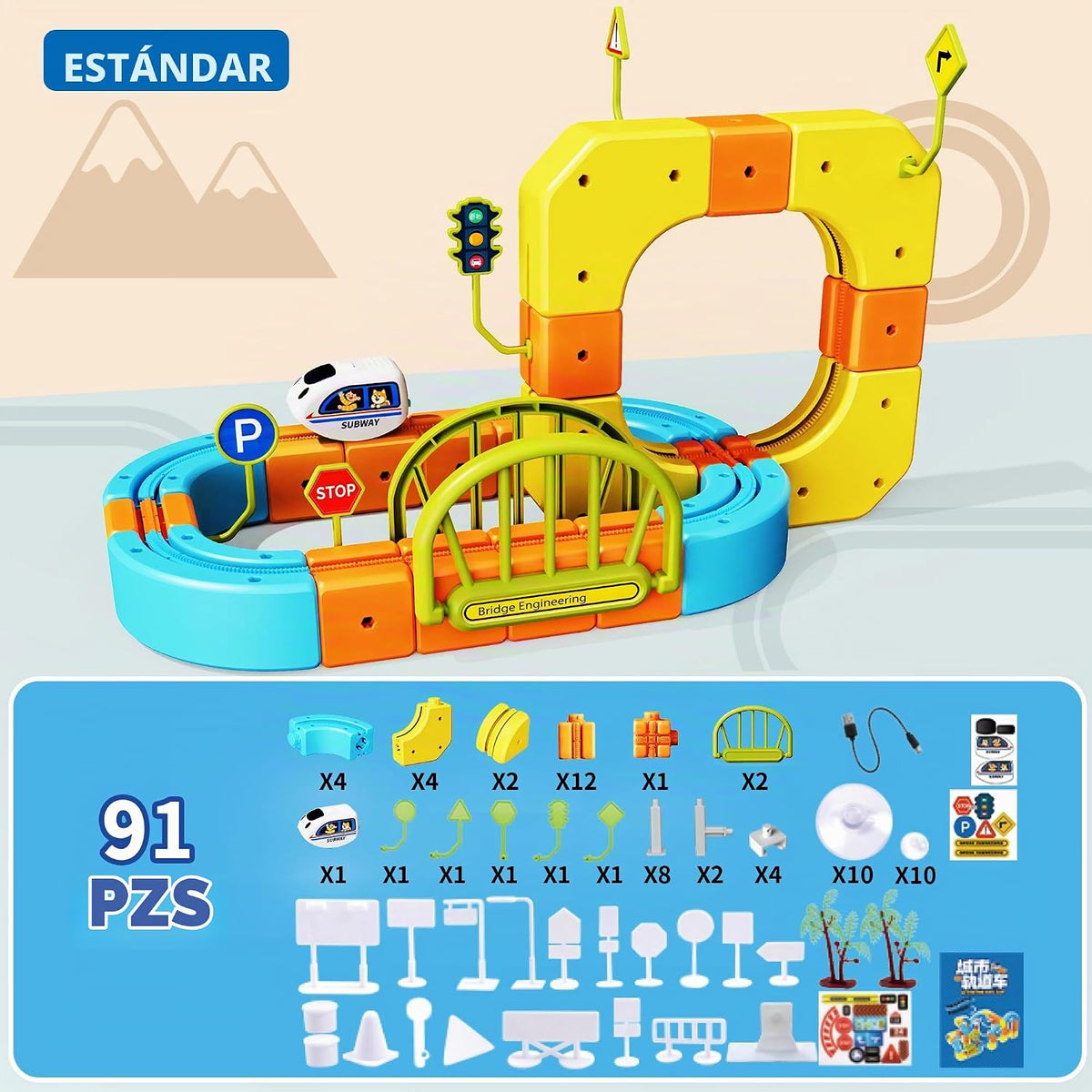 Juego de tren eléctrico 91PCS estándar 3D STEM Track Toy