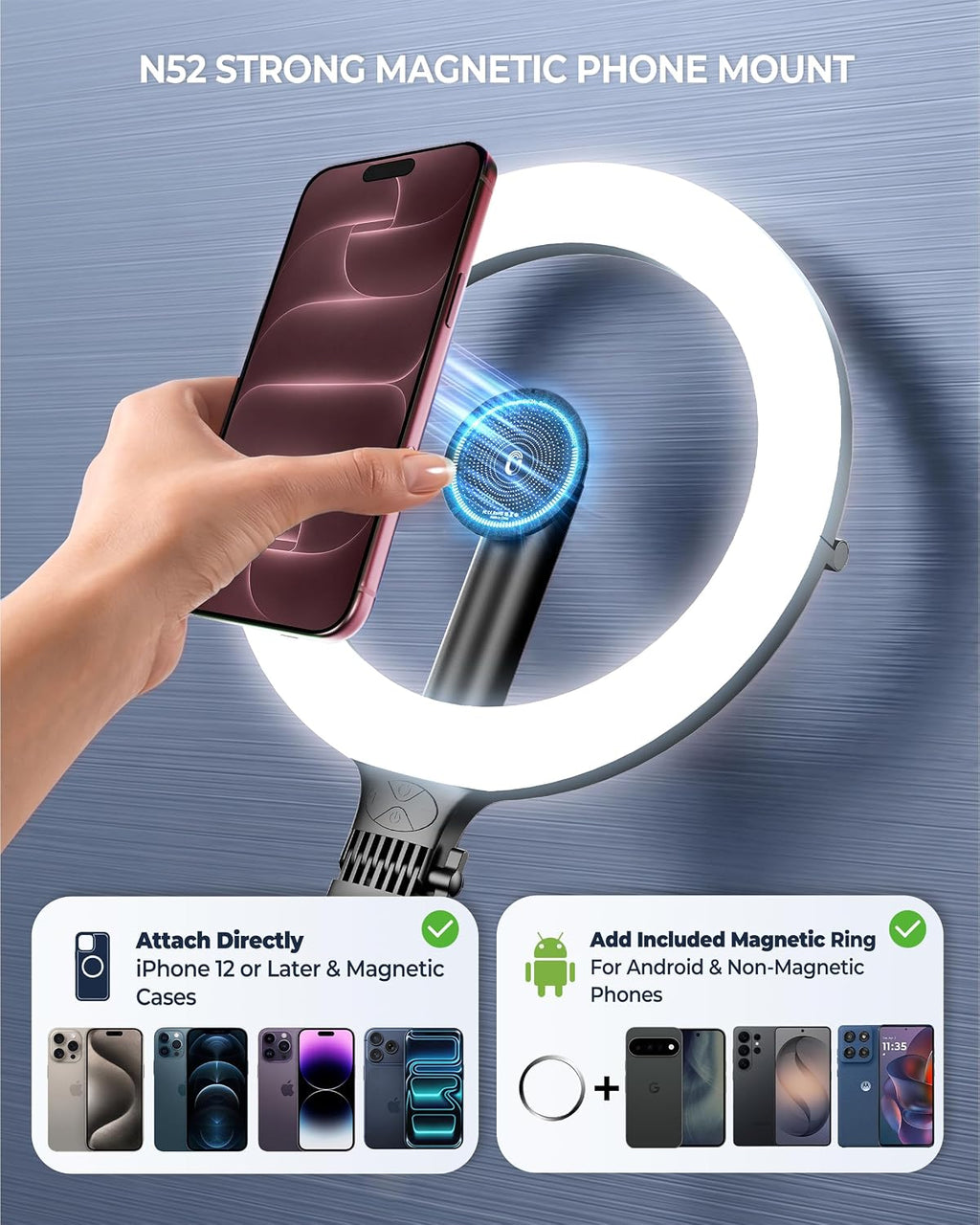 NiceVeedi Anillo de luz magnético de 10.2 pulgadas con soporte