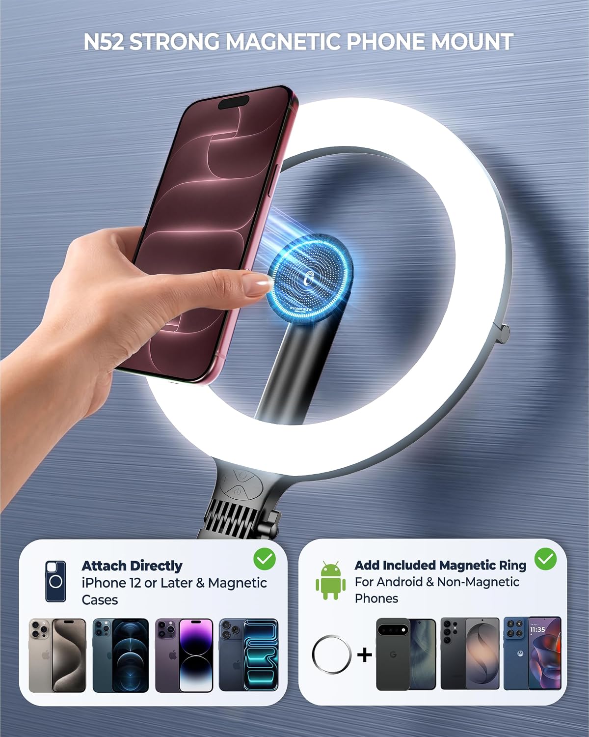 NiceVeedi Anillo de luz magnético de 10.2 pulgadas con soporte