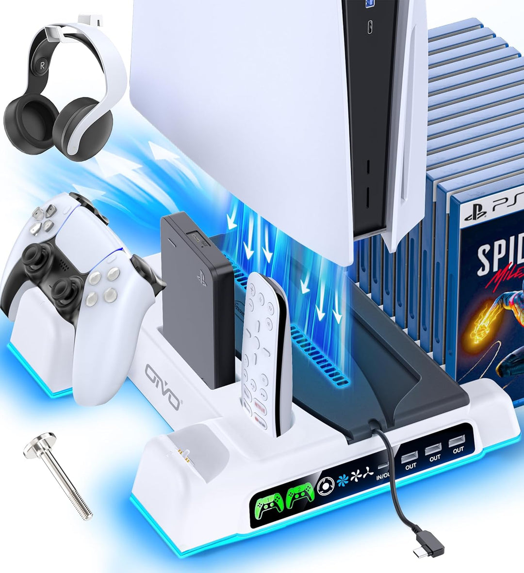 OIVO PS5\/Slim\/Pro Stand and Cooling Station with LED Controller C...