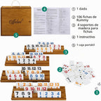 Juego de cubo Rummy con traje de póquer, juego de Rummy portátil incluye caja de madera, 4 estantes de madera, 106 fichas grandes de números, juegos de mesa clásicos para 2-4 jugadores, regalo