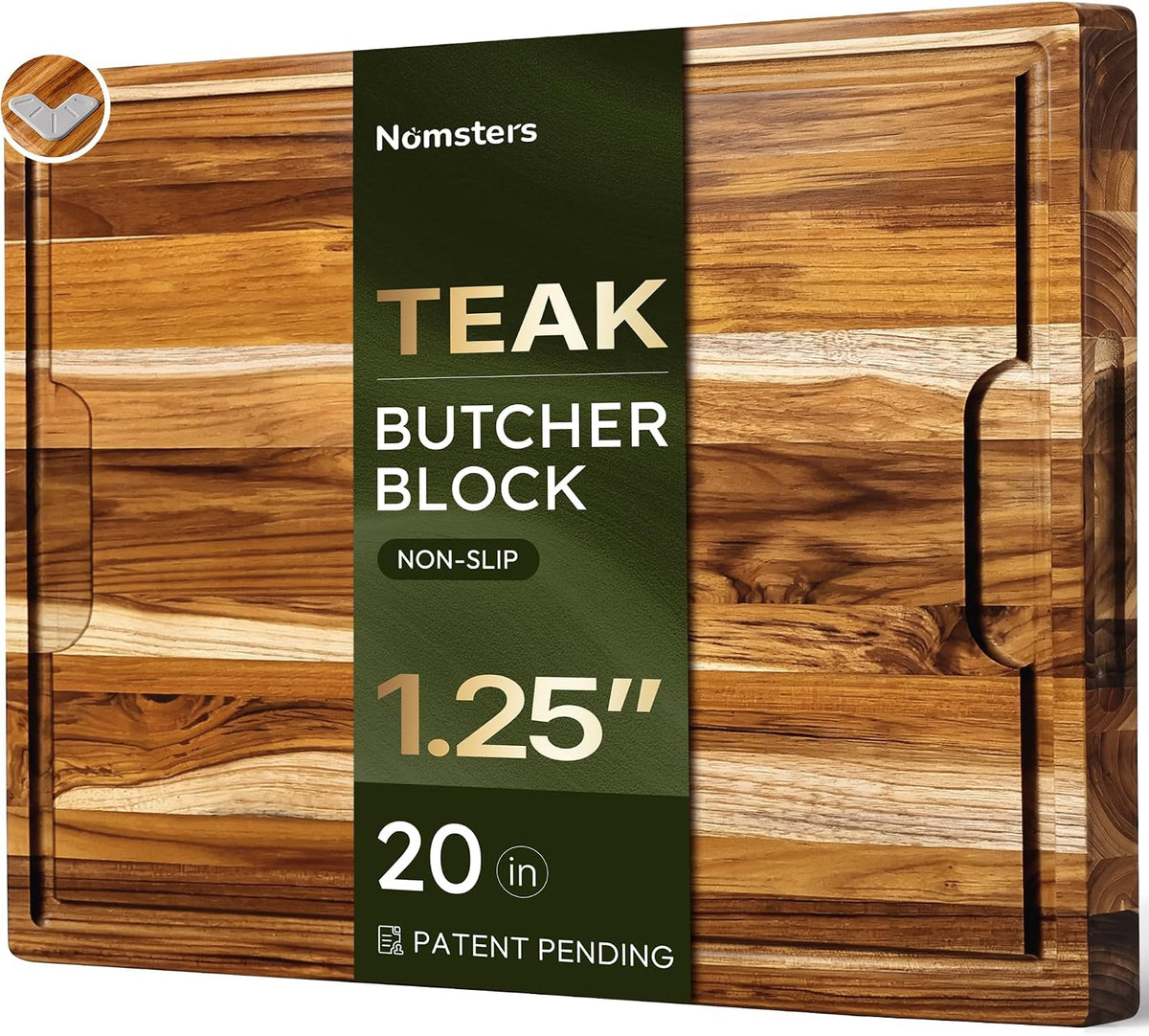 Tabla de cortar de teca 20 x 15 in, bloque de carnicero con canal de jugo
