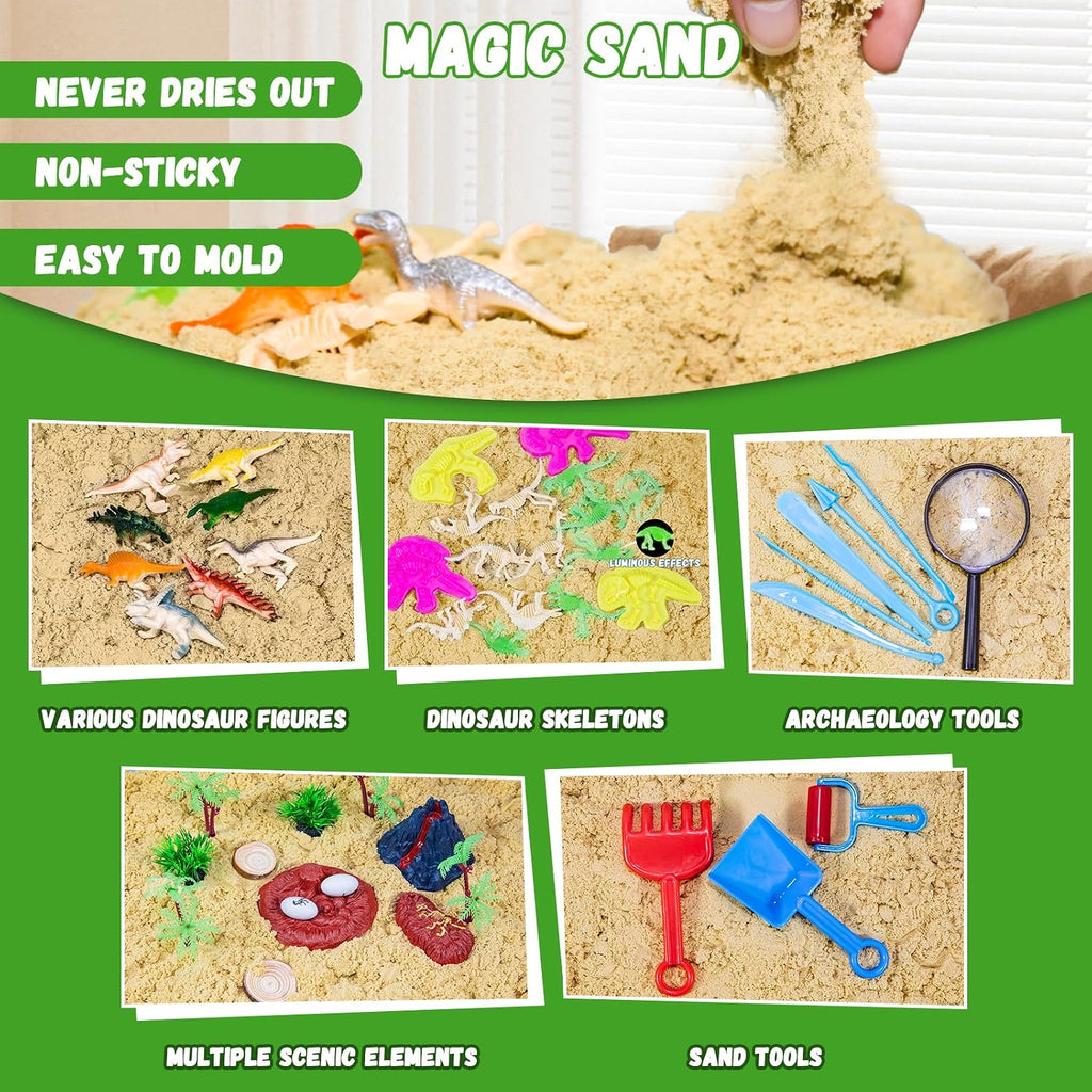 Kit de arena sensorial de dinosaurio, caja de arena sensorial con