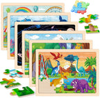 6 paquetes de rompecabezas de madera para niños de 4 a 6 años, 60 piezas de rompecabezas de dinosaurios y animales de madera para niños pequeños de 3 a 5 años, juguetes educativos preescolares de