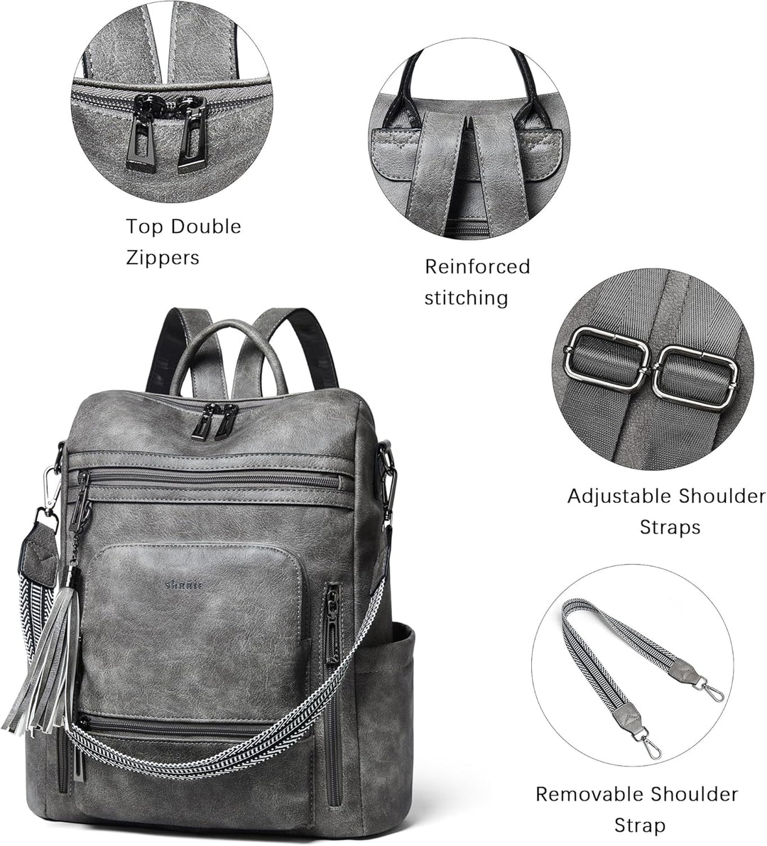 Shrrie Mochila de cuero vegano para computadora portátil para mujer...
