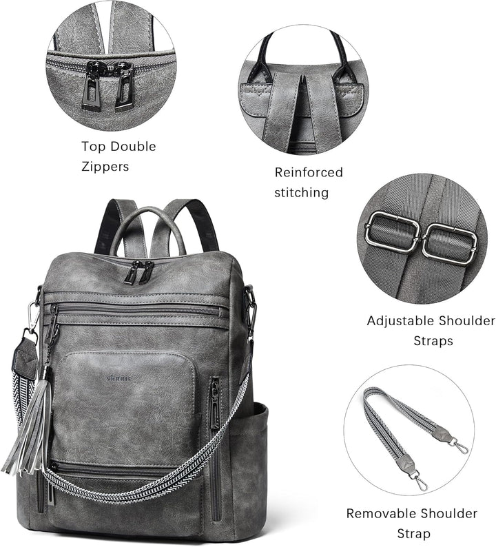 Shrrie Mochila de cuero vegano para computadora portátil para mujer...