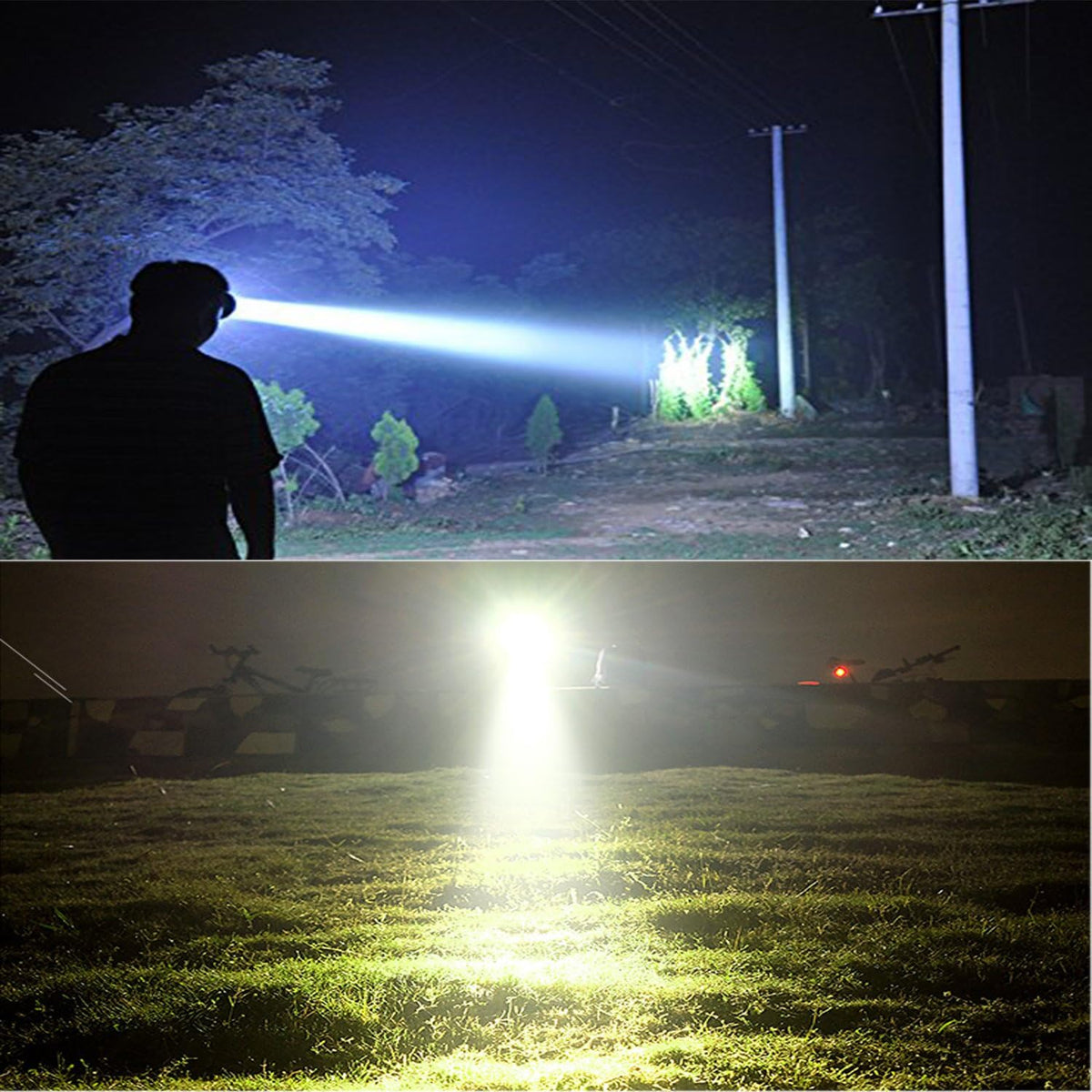 Odear Linterna de LED para la cabeza, con luz muy brillante, recargable. Luz para la cabeza, con batería, para caza, camping, o pesca.