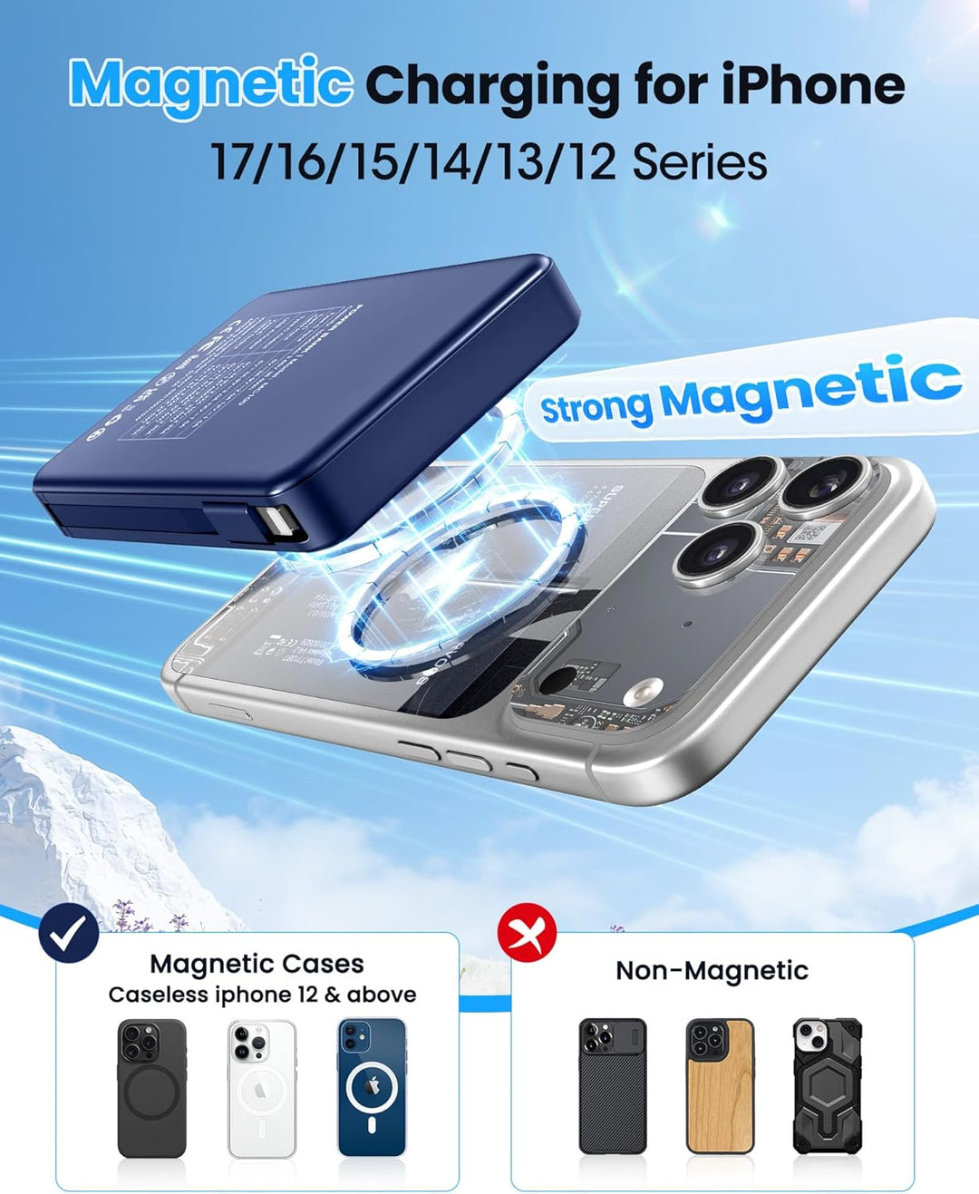 Cargador portátil magnético, batería externa de 22.5 W, carga rápid...