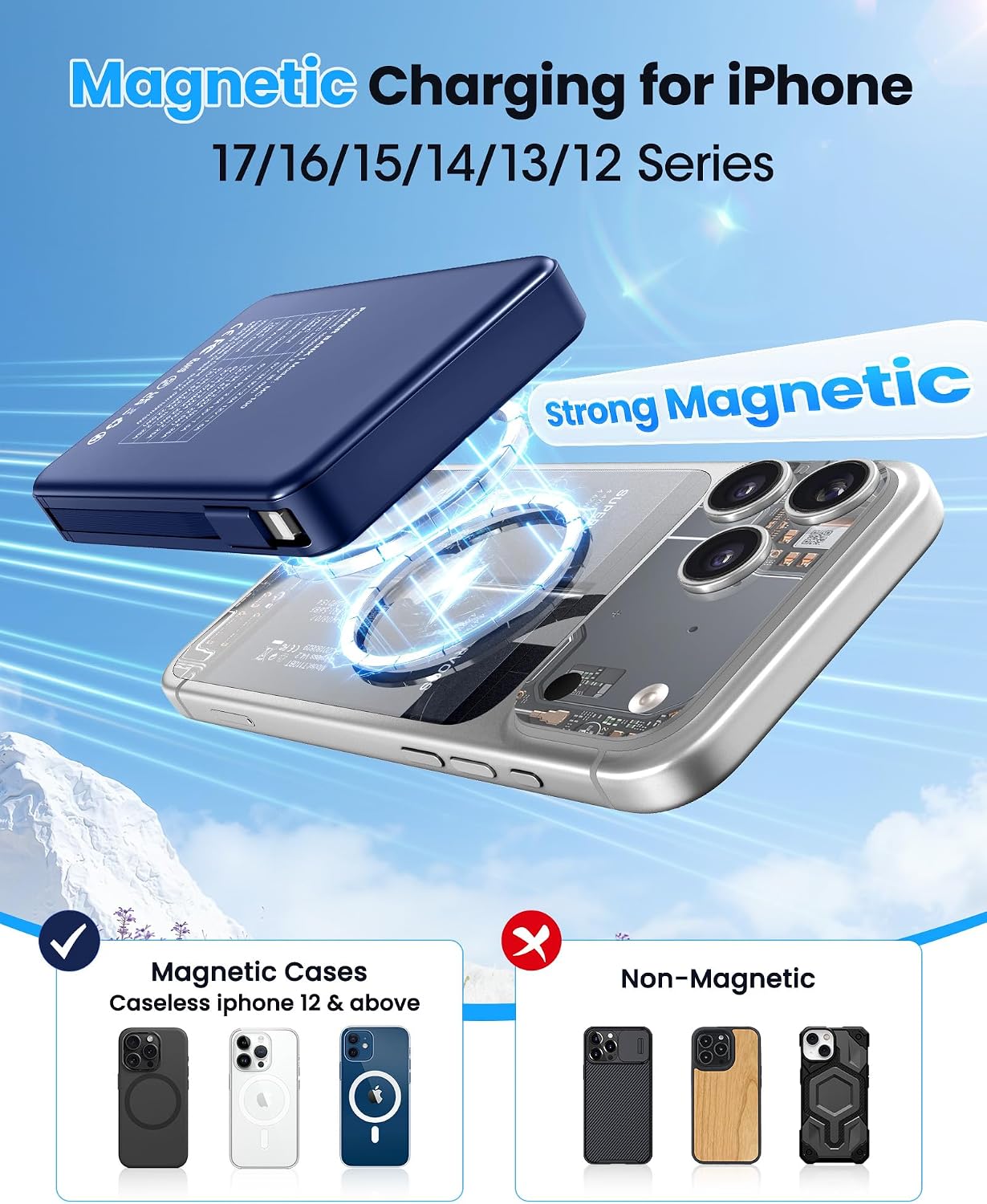 Chowchamps Cargador portátil magnético de 10000 mAh, banco de energ...