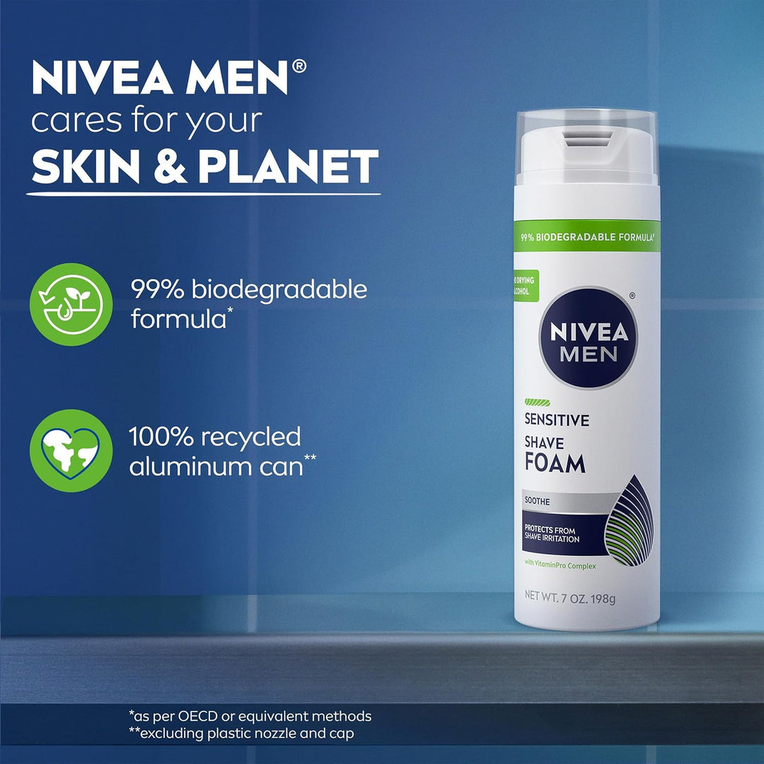 NIVEA MEN - Espuma de afeitado sensible con vitamina E, extractos c...