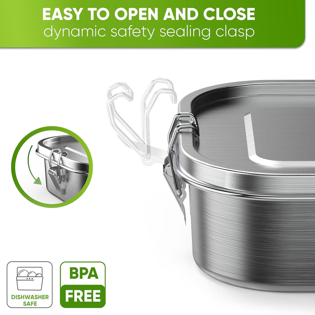 Blockhütte Lonchera de acero inoxidable para adultos I 40 onzas I con sellado gratuito I Caja Bento de metal con 3 compartimentos, contenedor de almuerzo a prueba de fugas, almacenamiento de alimentos
