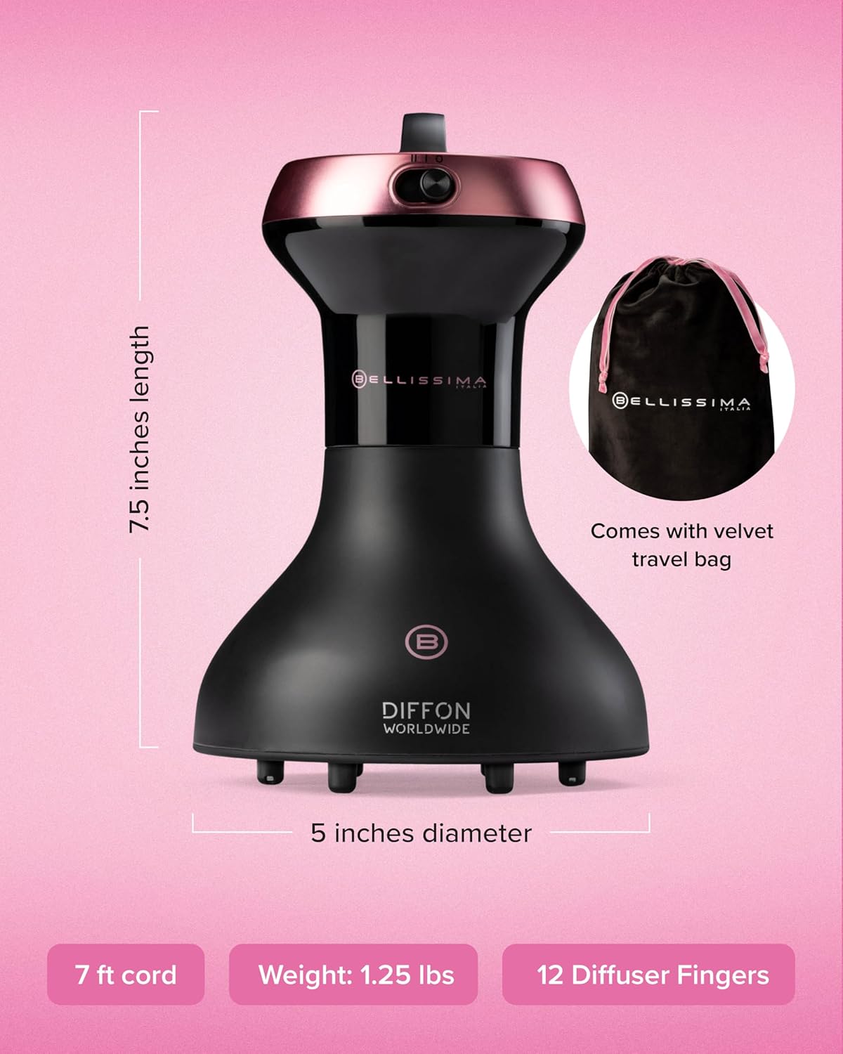 Secador de Pelo Bellissima Diffon Worldwide con Difusor para Cabell...