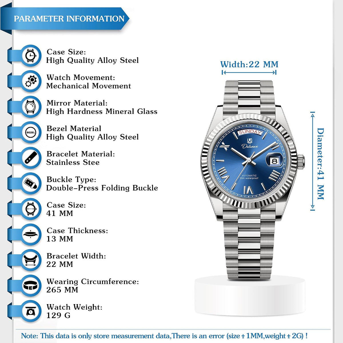 Relojes automáticos para hombre, mecánico, clásico, 1.614 in