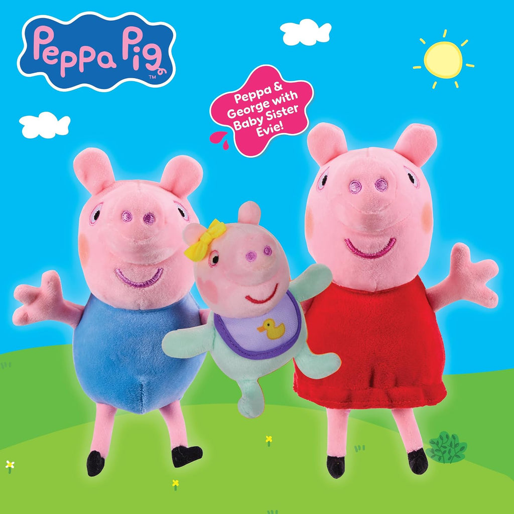 Peppa Pig Plush 3 Piece Set - Peppa, George & Baby Evie - Juguetes de peluche clásicos súper suaves 18 meses +
