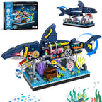 Juego de bloques de construcción de tiburón, juguetes mecánicos giratorios de tiburón, regalos de cumpleaños para niños y niñas a partir de 6 años, diseño de peces de tiburón, decoración de oficina en casa