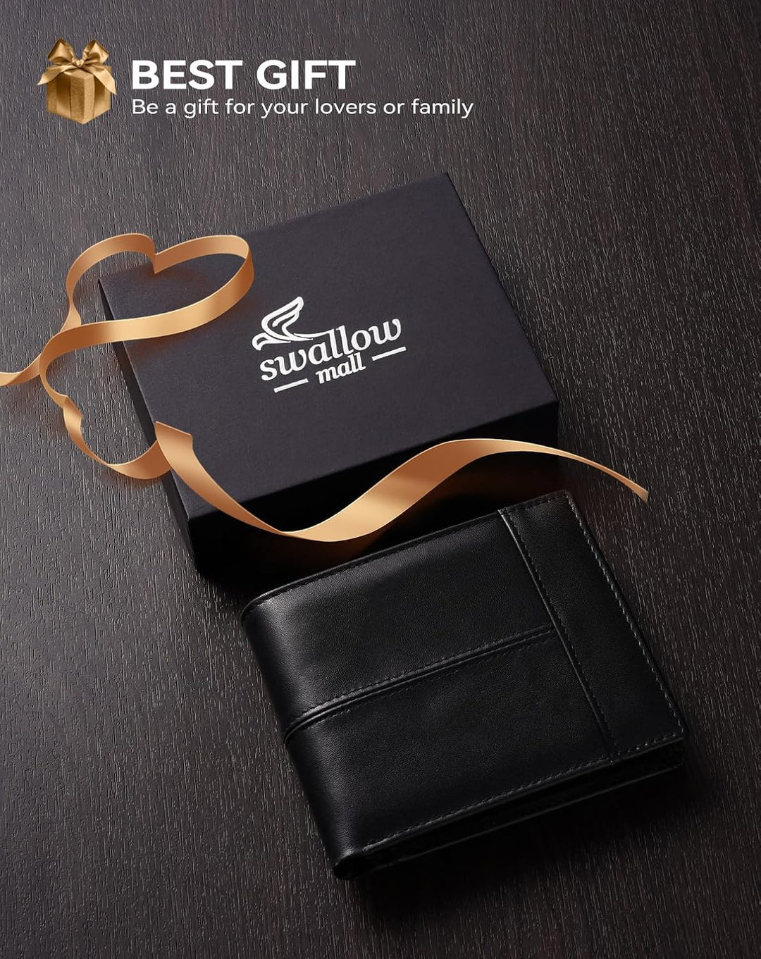 Swallowmall Cartera de cuero para hombre, carteras plegables de cue...