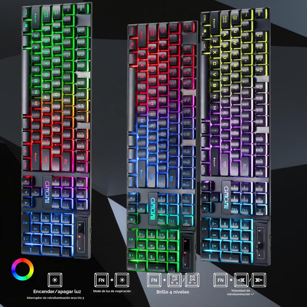 CHONCHOW Combo de teclado y mouse inalámbricos USB para juegos
