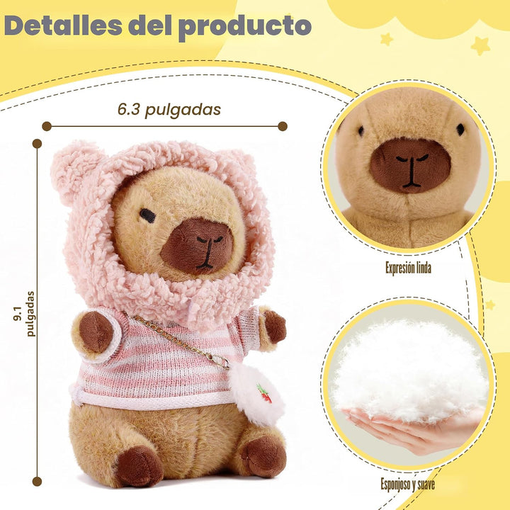 Redaica Capybara - Peluche con 9 piezas de ropa y accesorios, regal...