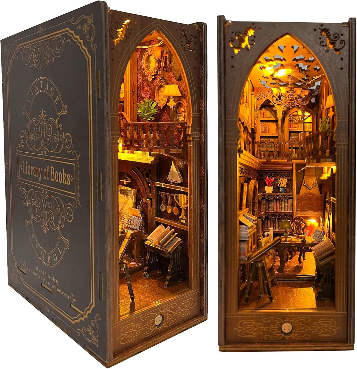 CRIOLPO Kit de rincón de libros – Casa de muñecas DIY Booknook, kit en miniatura para estantería, casas de muñecas para adultos, adolescentes, Halloween, rompecabezas de madera 3D sujetalibros con luz