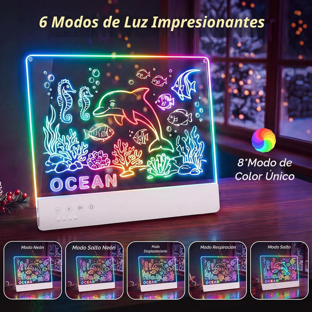 Tabla de Dibujo LED para Niños, 16" Tablero de Dibujo Iluminado Recargable DIY