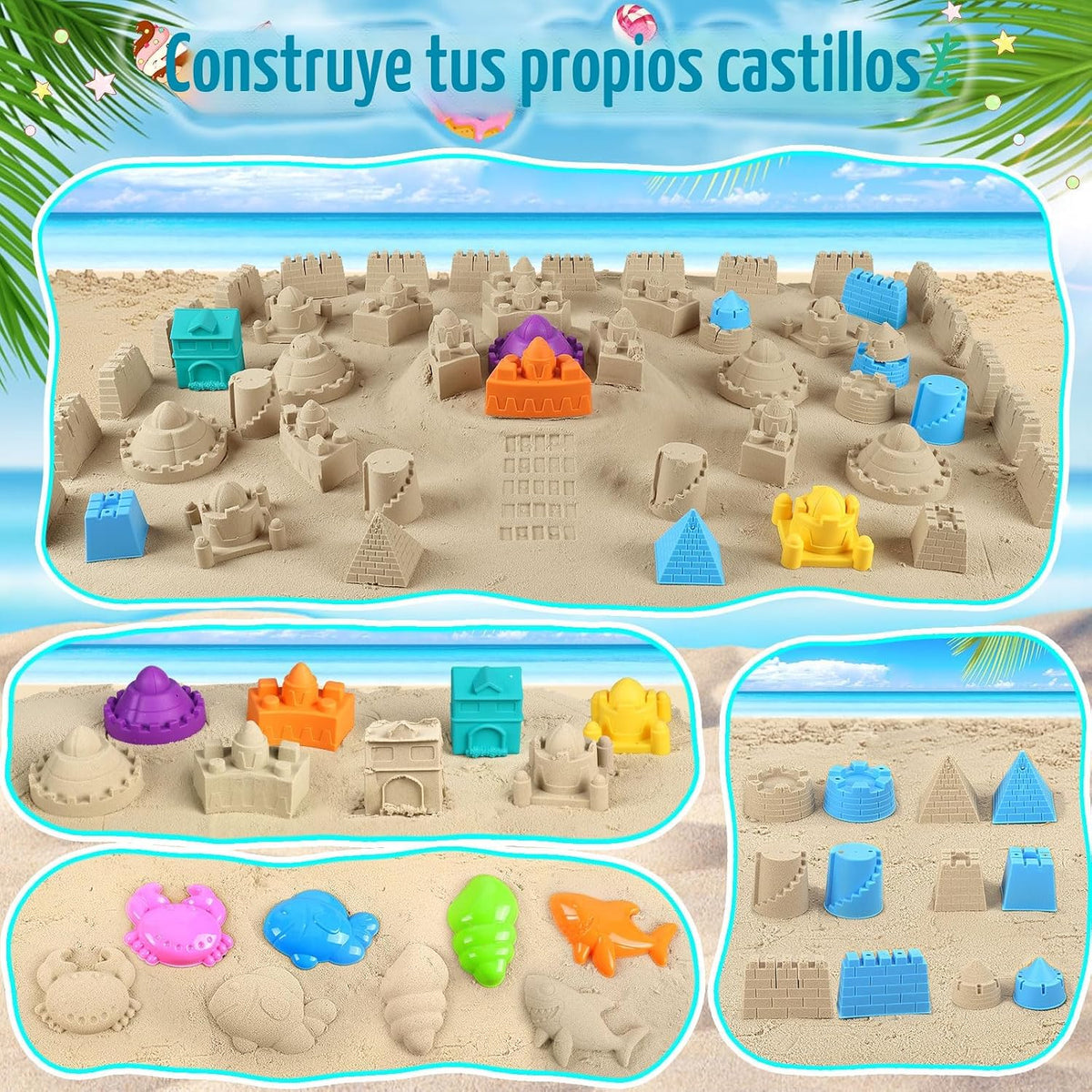 RACPNEL Juguetes de playa con cubos plegables, castillo de helado para