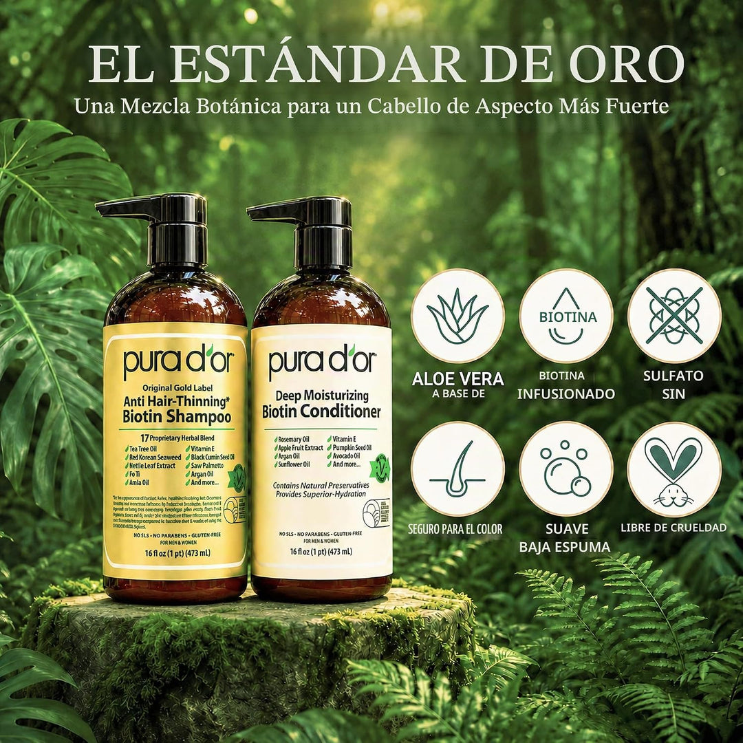 PURA D'OR Champú y acondicionador de biotina antiadelgazante, j...