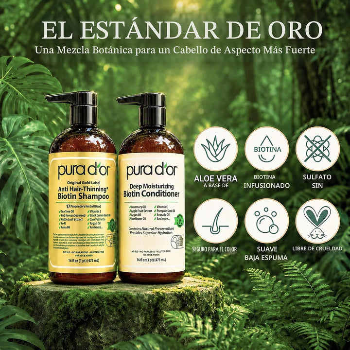 PURA D'OR Champú y acondicionador de biotina antiadelgazante, j...