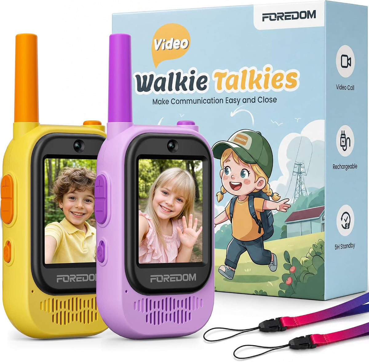 FOREDOM Radio de Video Recargable: Walkie Talkies para Niños, Alcance Largo para Niños y Niñas