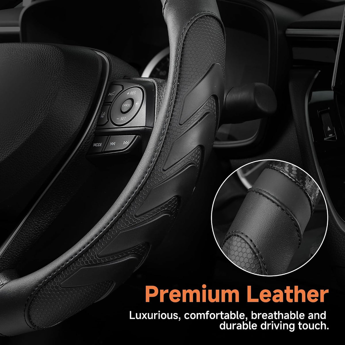 West Llama Funda para volante de piel de fibra de carbono con agarre antideslizante, diseño texturizado 3D, funda para volante de automóvil de 14.5-15 pulgadas, accesorio interior duradero (tamaño