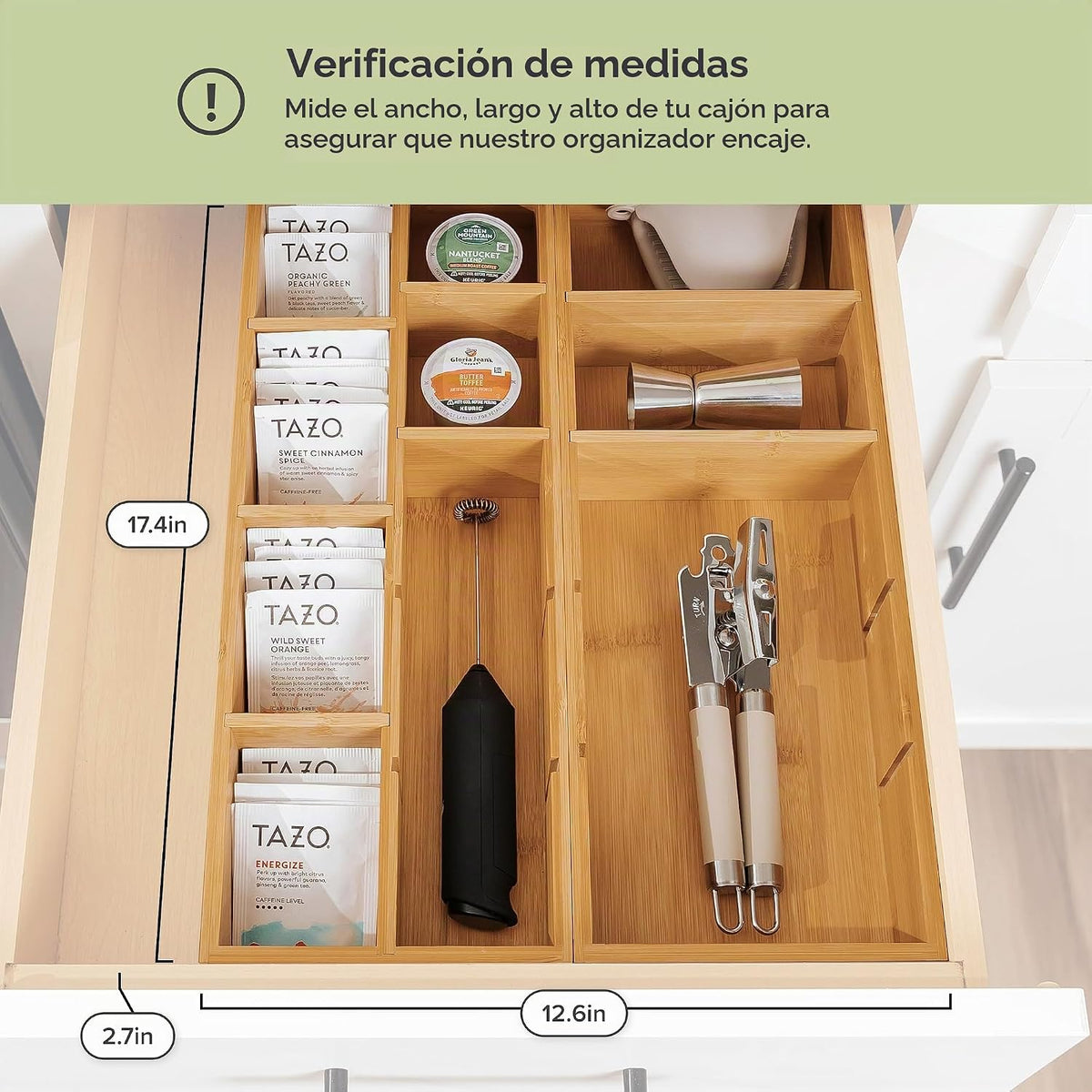 Organizador de cajones para utensilios y bolsitas de té