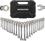 WORKPRO - Juego de 22 llaves de trinquete de cabeza flexible, juegos de llaves combinadas de trinquete con caja organizadora, niquelado, 72 dientes, métrica 6-18mm y SAE 1/4-3/4"