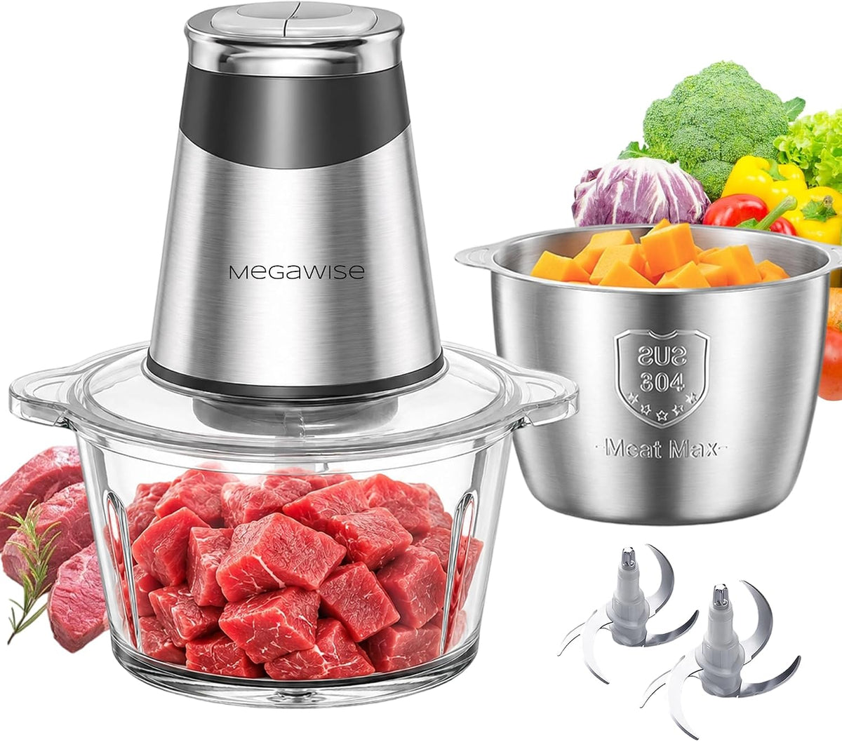 MEGAWISE Procesador de alimentos, molinillo eléctrico de carne de 800 W