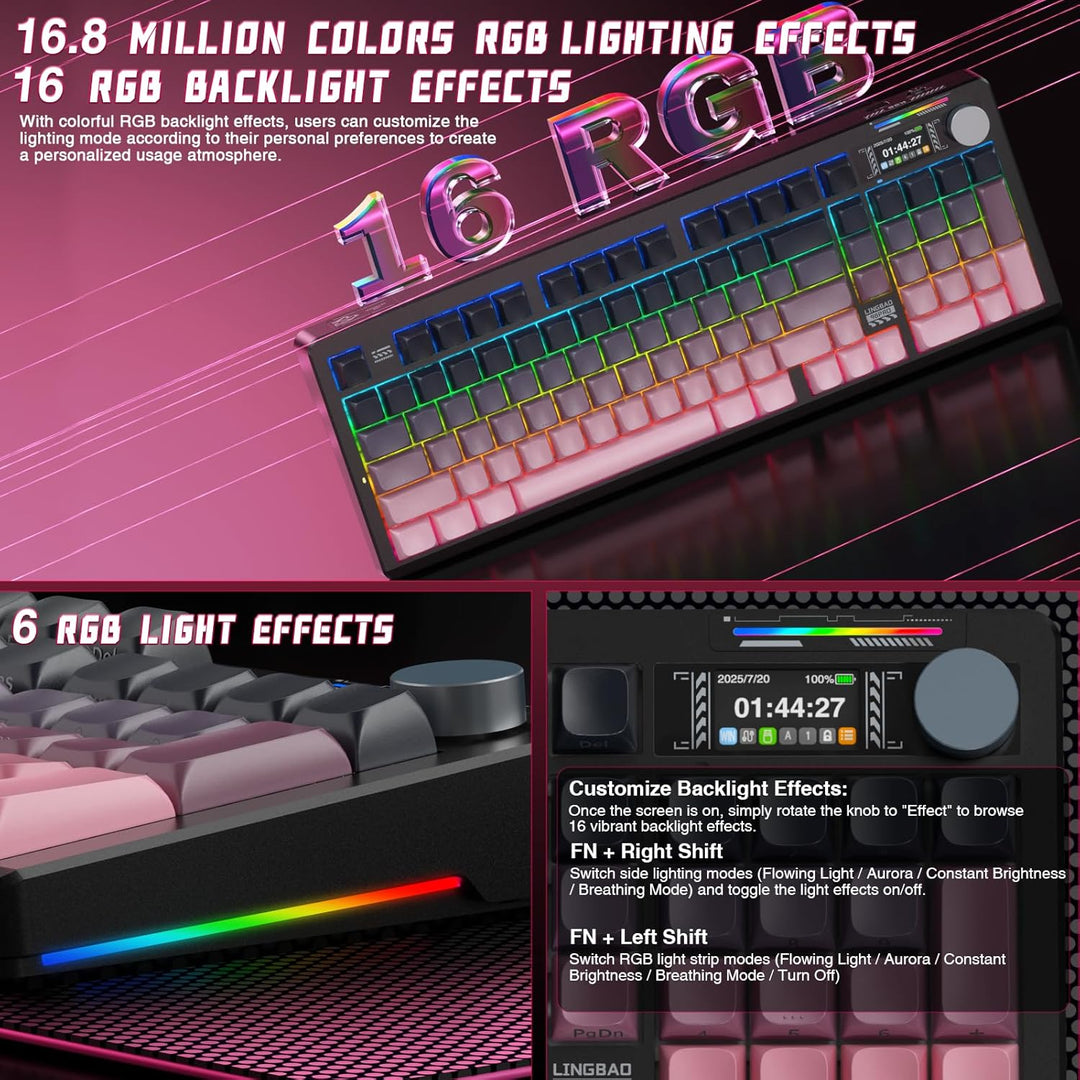 LINGBAO K98 PRO Teclado mecánico inalámbrico, con pantalla y perill...