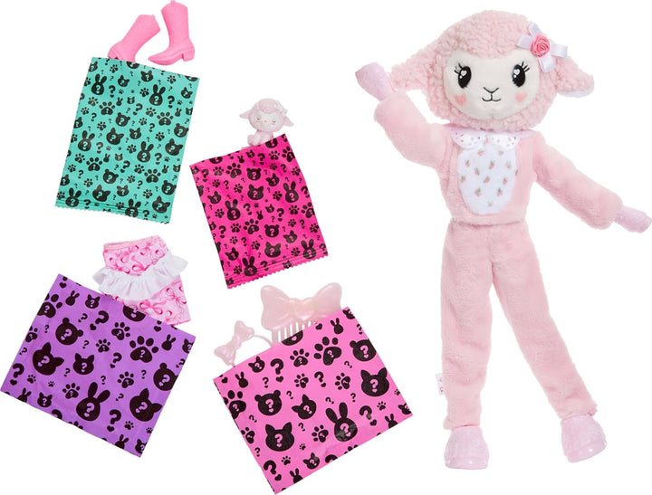 Barbie Cutie Reveal Muñeca y accesorios, Serie Cuddly Cordero con 1...