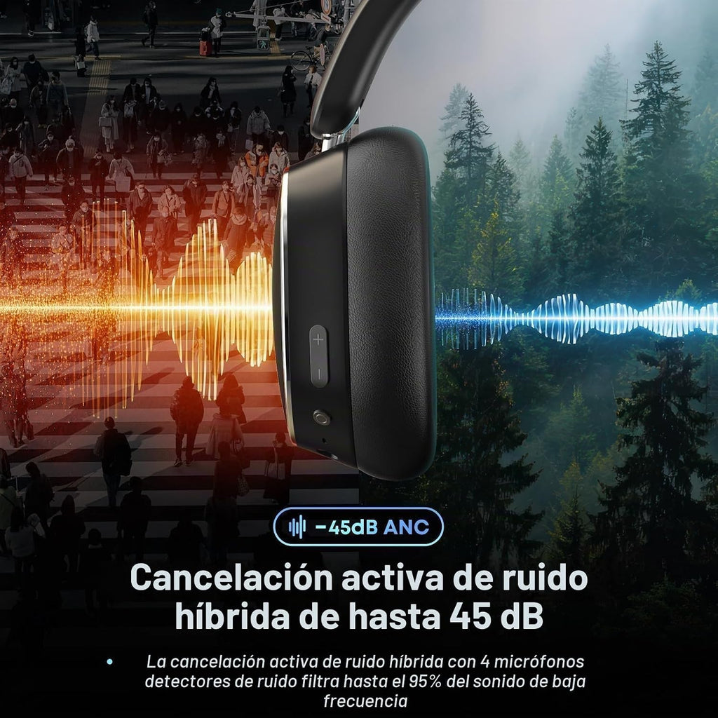 Auriculares inalámbricos híbridos con cancelación activa de ruido Bluetooth