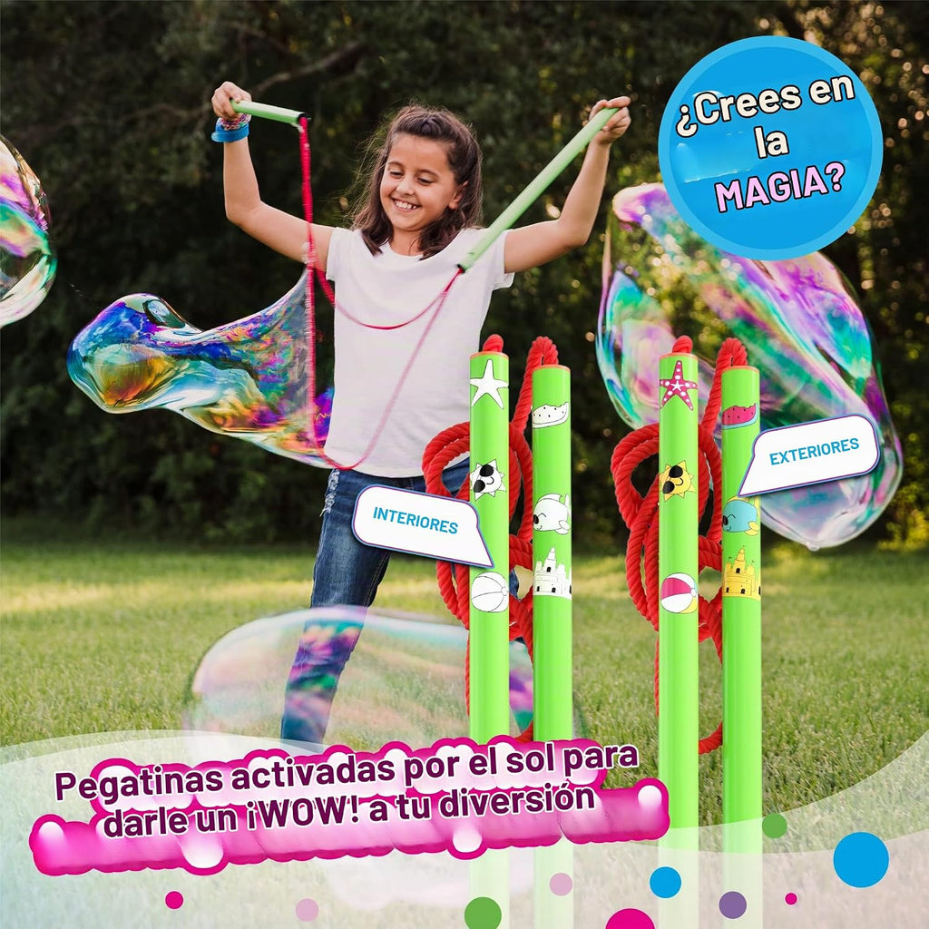Kit de burbujas grandes de gran valor: 2 varitas de burbujas grandes, paquete de 6 unidades de polvo de burbujas grandes (hace 6 galones) | Juguete al aire libre para niños, niñas | Polvo