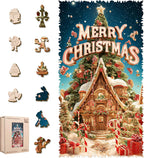 Rompecabezas de árbol de Navidad y casa de nieve de madera para adultos de 500 piezas, rompecabezas de forma única de invierno de 5MM para nietos, decoración de vacaciones, regalos, juego