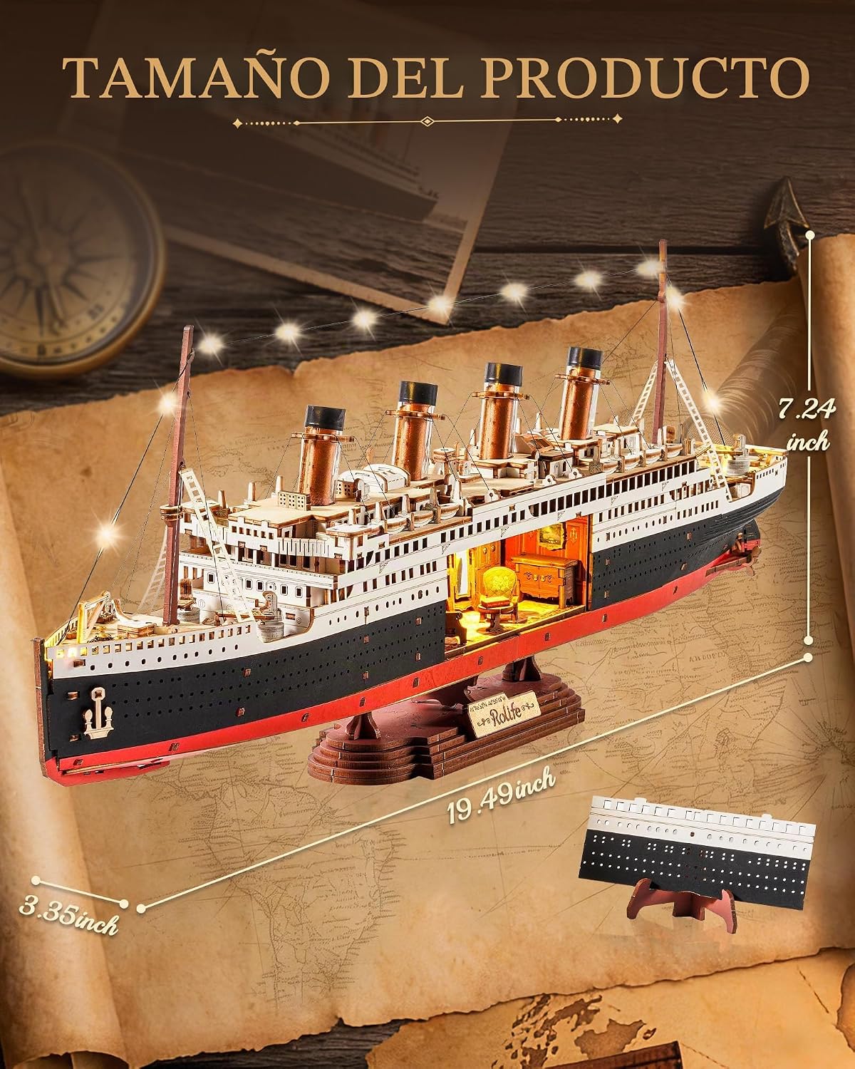 Rolife Rompecabezas de madera 3D modelo Titanic Kit de barco 19.5" 433pcs