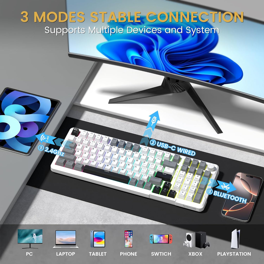 Redragon K742 Teclado mecánico inalámbrico para juegos con perilla,...