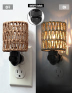 Lámpara Boho enchufe nocturno con interruptor, juego de 2 lámparas LED de granja enchufables en el enchufe de pared, luz nocturna de 0.5W para habitación de bebé con pantalla de ratán bohemia para