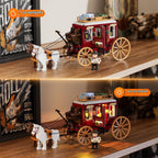 Lámpara Lumibricks Western Stagecoach Lighting - Juego de ladrillos de construcción – Carruaje y caballo del viejo oeste 293 piezas colección juego de exhibición para amantes del oeste
