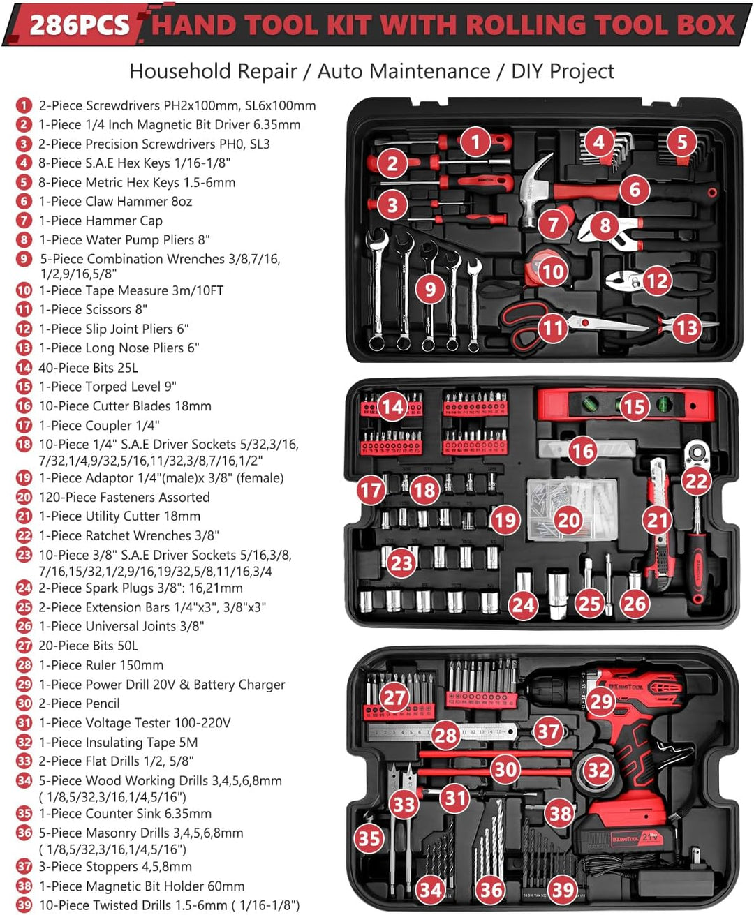 KINGTOOL Kit de herramientas para el hogar, kit de herramientas de...