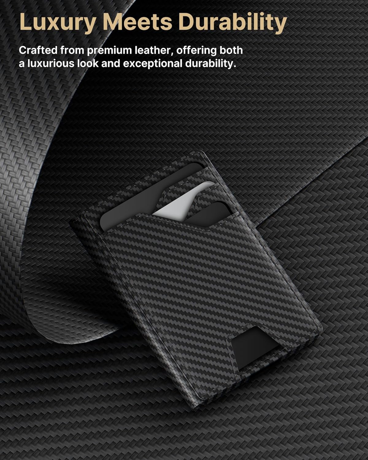 Cartera de cuero typecase para hombres con tarjetero, Negro fibra d...