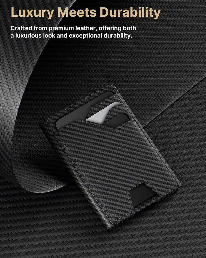 Cartera de cuero typecase para hombres con tarjetero, Negro fibra d...