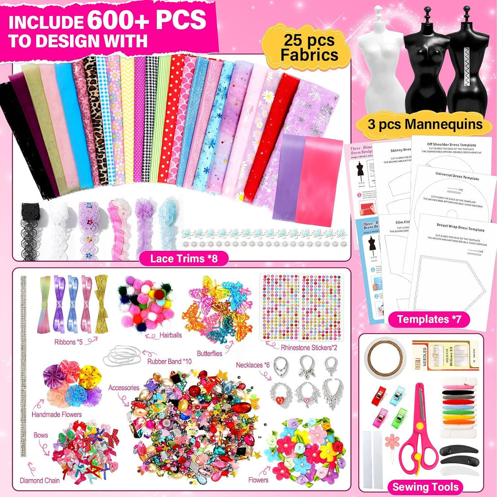 Axirata Kit de diseño de moda para niñas, kits de costura, juguetes y