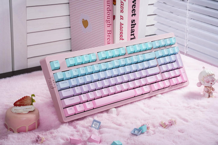 ZORNHER ZH980 Mechanical Keyboard,95% Pink &amp; Blue Creamy Keyboa...