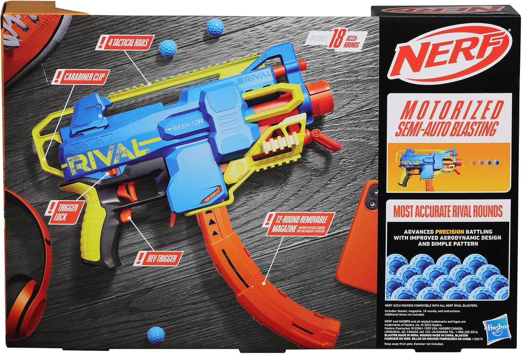 Nerf Rival Challenger MXXIV-1200 - Pistola motorizada, cargador curvo de 12 redondas, 18 Nerf Rival Accu-Rounds, regalos para adolescentes