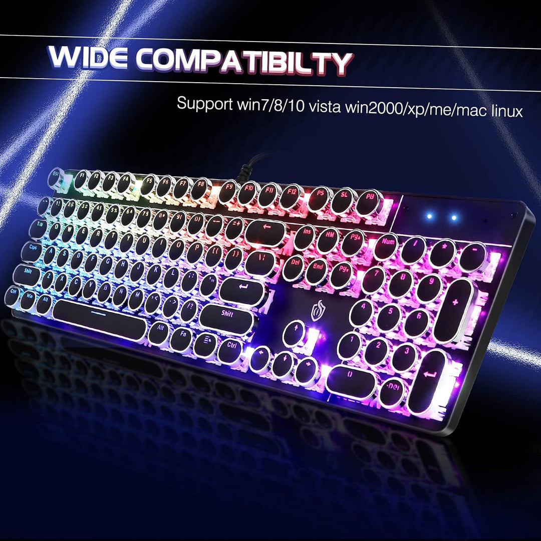 YSCP Teclado mecánico para juegos estilo máquina de escribir, retro...