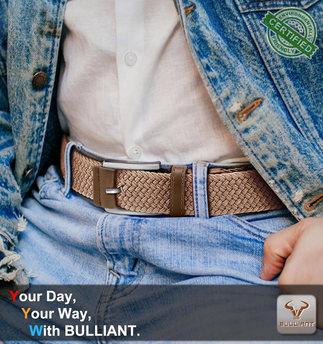 BULLIANT Cinturón para hombre, paquete de 2, elástico, trenzado, pa...